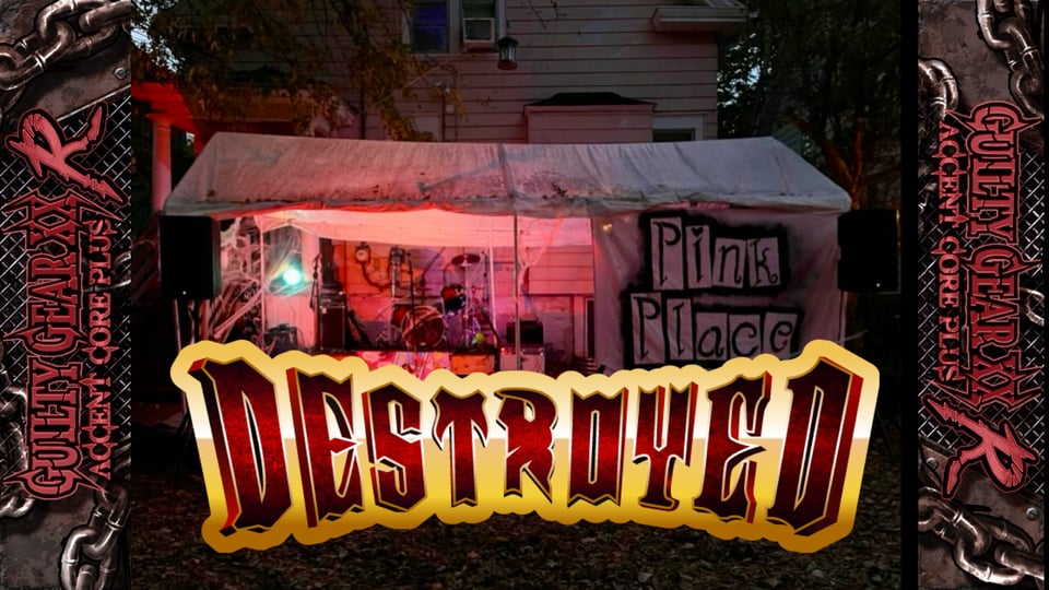 pink place was laid to ~~waste~~ rest a picture of pink place with the words DESTROYED over it... it's a guilty gear reference....